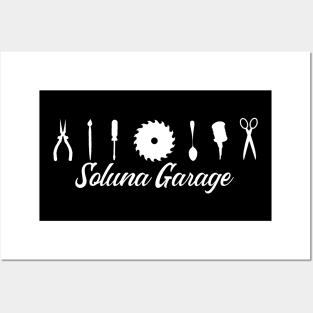 Soluna Garage (white art, banner style logo) Posters and Art